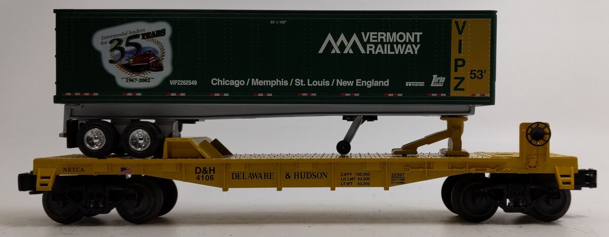 Lionel 6-52397 O Gauge Netca Delaware & Hudson Flatcar w/ Vermont Trailer #4106 LN/Box