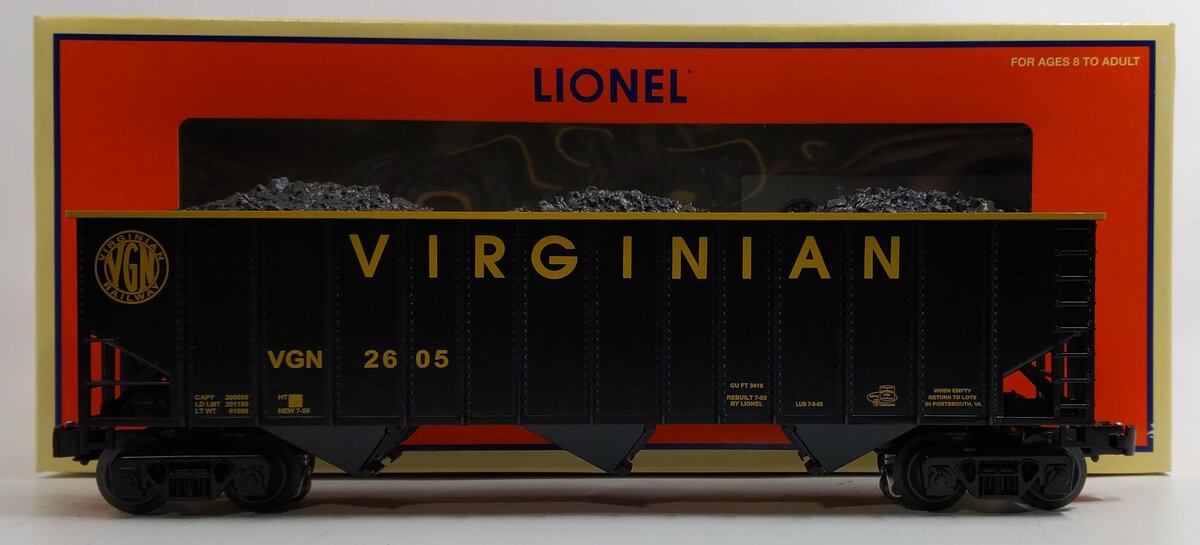 Lionel 6-52381 O Gauge LOTS-2005 Virginian Coal Hopper #2606 with ETD LN/Box