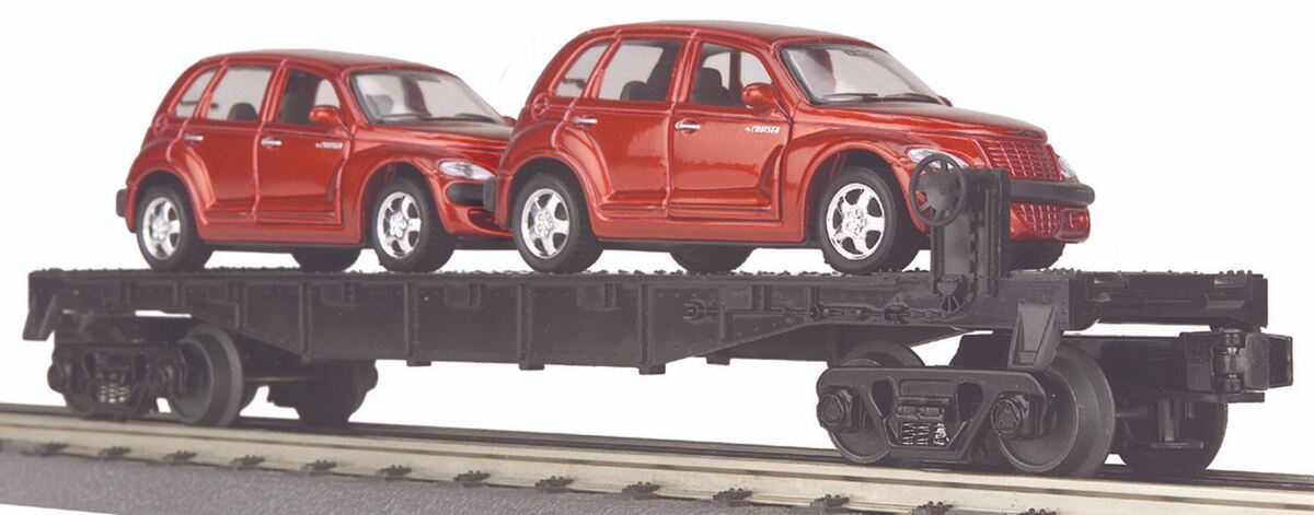 MTH 30-76039 O MTH Auto Transportation Flatcar w/ 2 Red PT Cruisers EX/Box