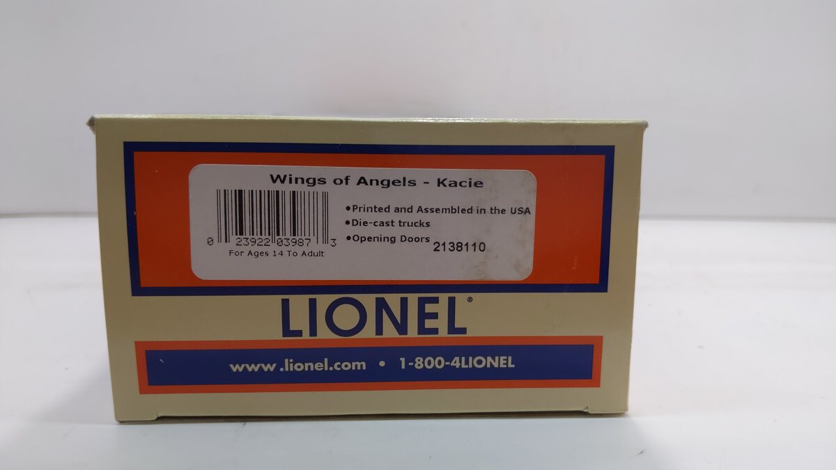 Lionel 2138110 O Gauge Wings of Angels Kacie Boxcar