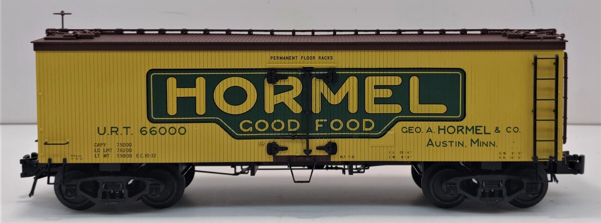 Atlas 8004-1 O Hormel 36' Woodside Reefer Car #66000 (3-Rail) LN/Box