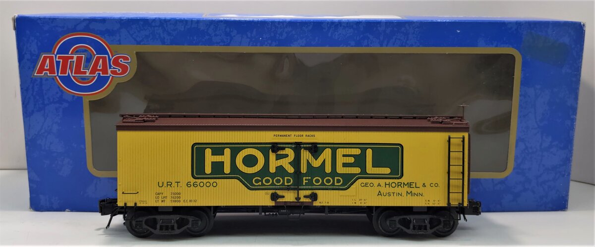 Atlas 8004-1 O Hormel 36' Woodside Reefer Car #66000 (3-Rail) LN/Box