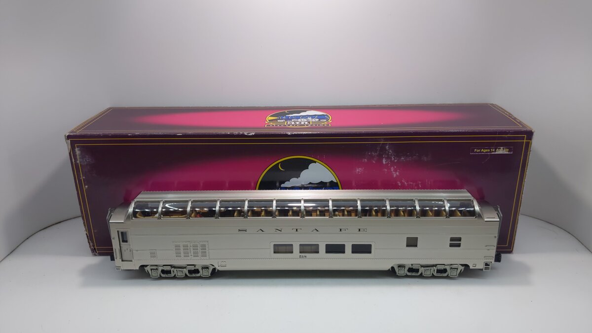 MTH 20-67136 O Gauge Santa Fe 70’ Full Length Smooth Vista Dome #518 NIB