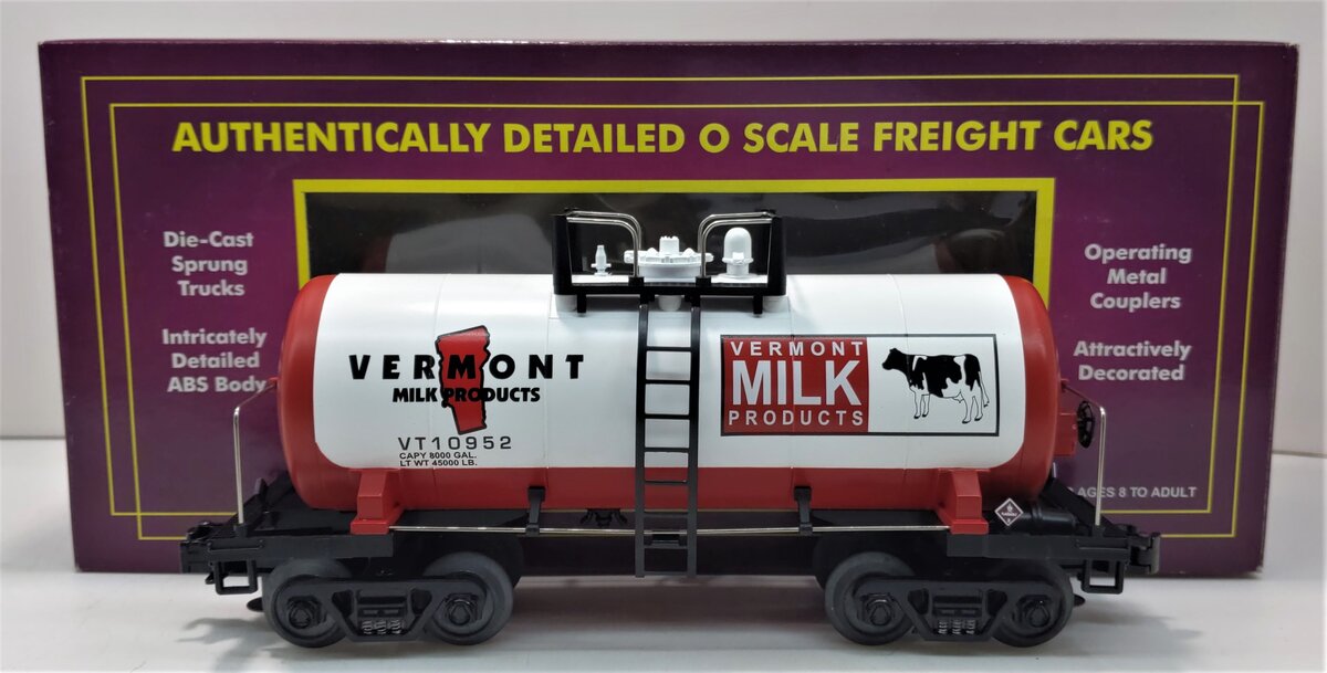 MTH 20-96067 O Gauge Vermont Milk 8000 Gallon Tank Car #19052 LN/Box