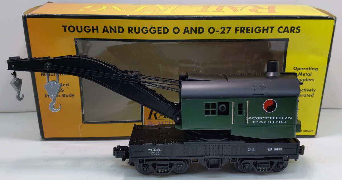 MTH 30-7911 O Gauge Northern Pacific Operating Crane Car #10970 EX/Box