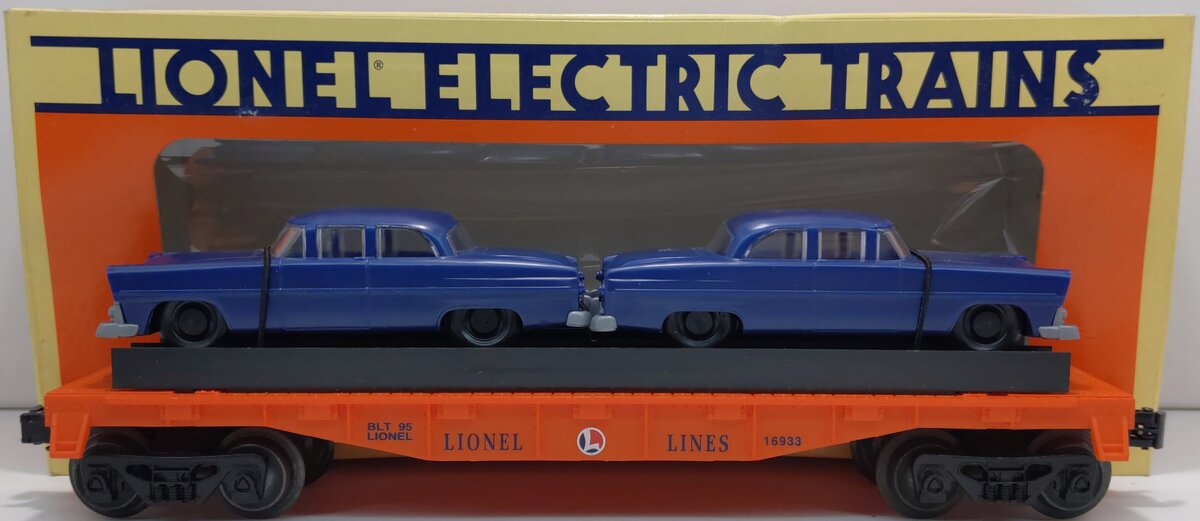 Lionel 6-16933 O Gauge Lionel Lines Flatcar with 2 Blue Automobiles LN/Box