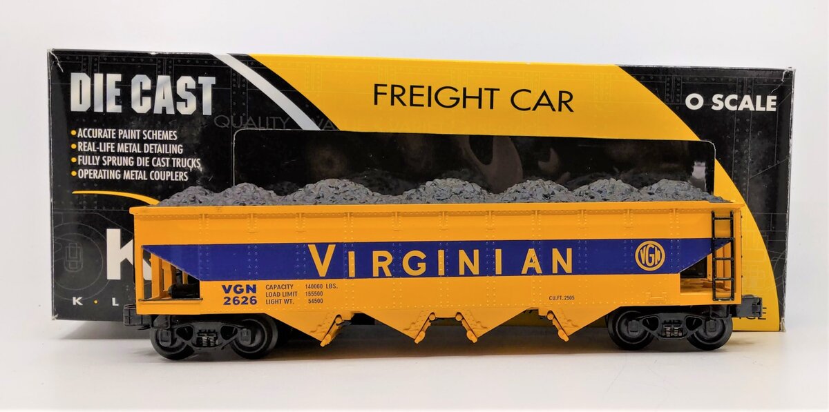 K-Line K623-44623 O Gauge Virginian Diecast Hopper Car w/ Coal Load #2626 LN/Box