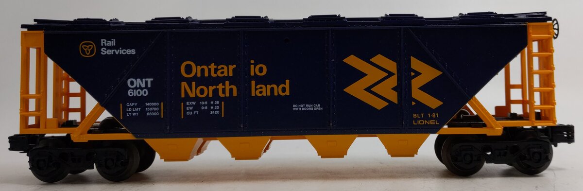 Lionel 6-6100 O Gauge Ontario Northland Covered Quad Hopper LN/Box