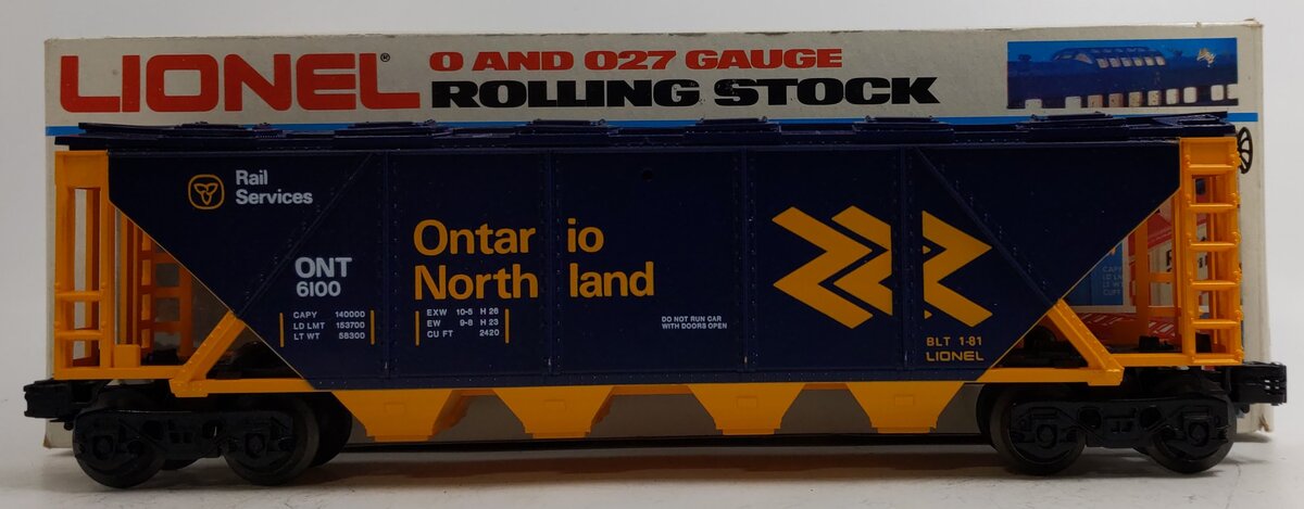 Lionel 6-6100 O Gauge Ontario Northland Covered Quad Hopper LN/Box