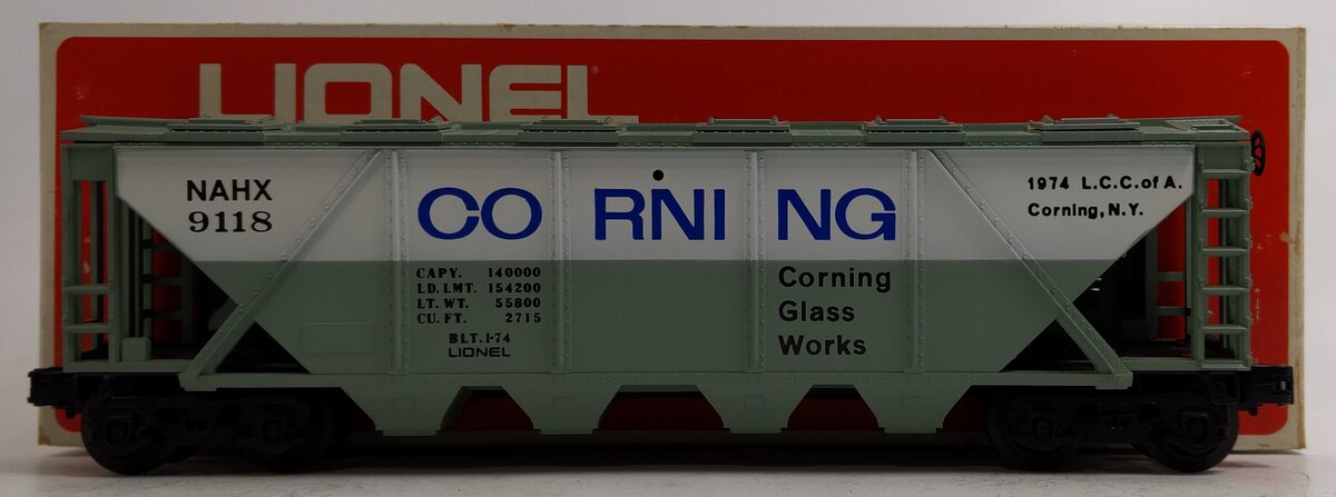 Lionel 6-9118 O Gauge LCCA-1974 Corning 4-Bay Covered Hopper LN/Box