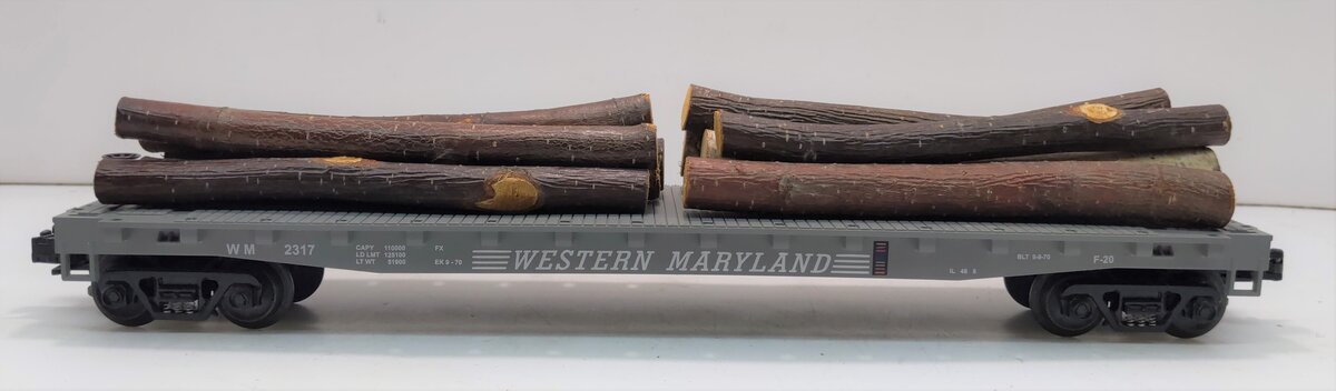 MTH 20-98102 O Western Maryland Flatcar with Log Load #2317 EX/Box