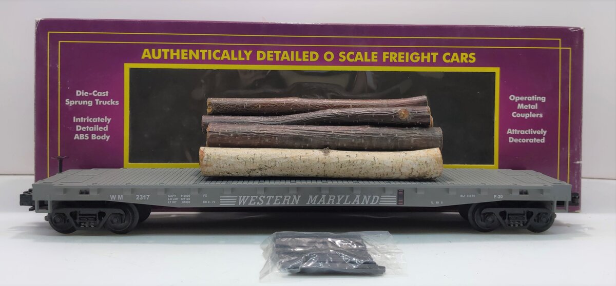 MTH 20-98102 O Western Maryland Flatcar with Log Load #2317 EX/Box