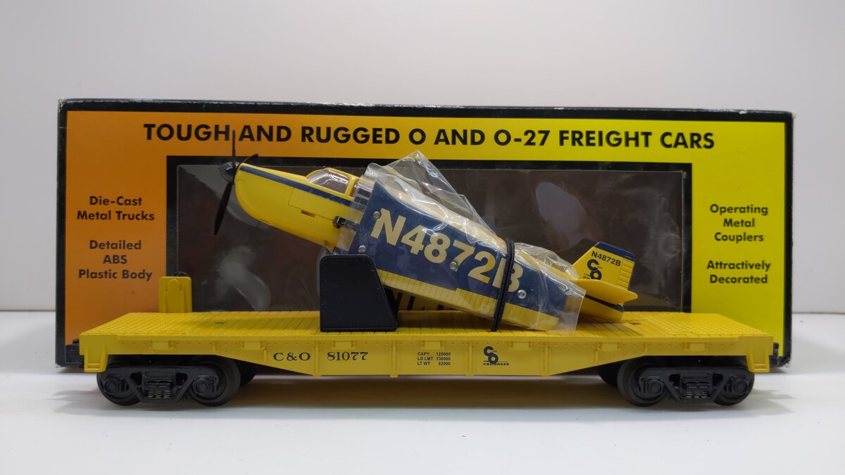MTH 30-76082 O Gauge Chesapeake & Ohio Flatcar W/Airplane #91077 LN/Box