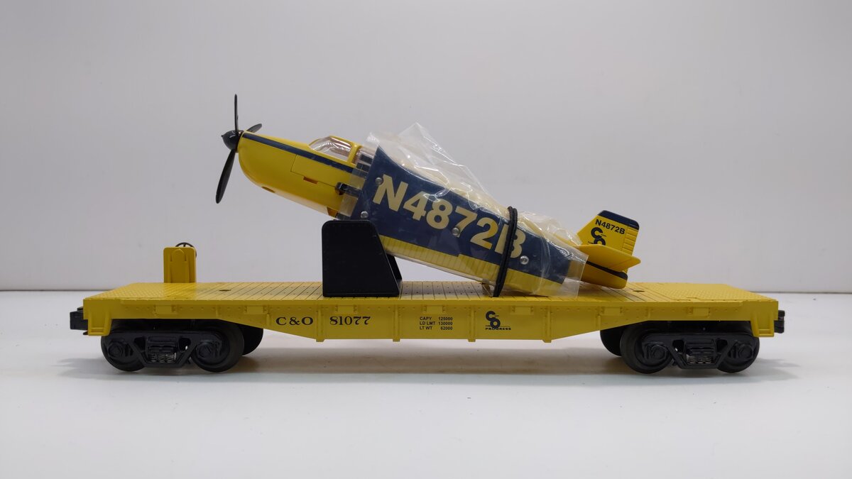MTH 30-76082 O Gauge Chesapeake & Ohio Flatcar W/Airplane #91077 LN/Box