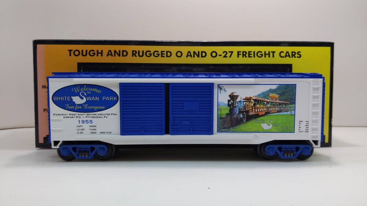 MTH 30-74133 O Gauge White Swan Park Box Car #1955 LN/Box