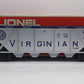 Lionel 6-9134 O Gauge Virginian 4-Bay Covered Hopper NIB