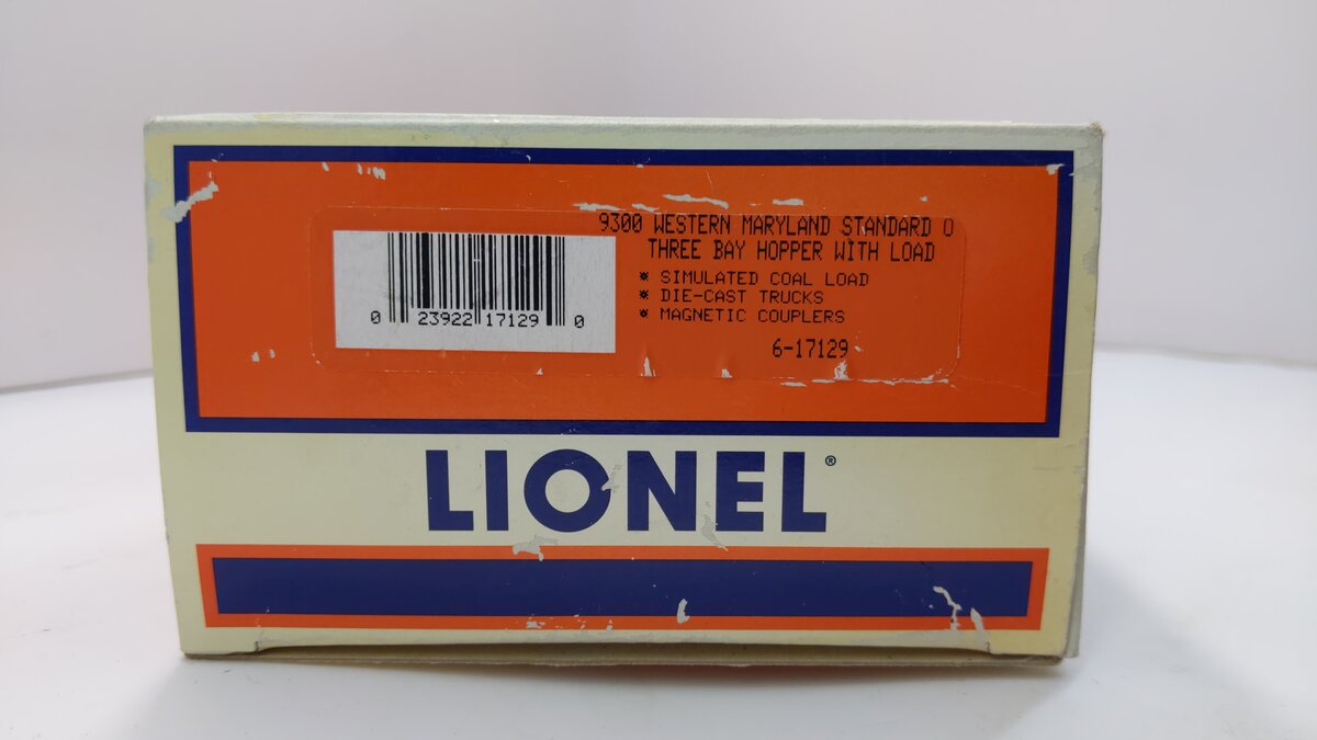 Lionel 6-17129 O Gauge Western Maryland 3-Bay Hopper Car w/Coal Load #9300 LN/Box