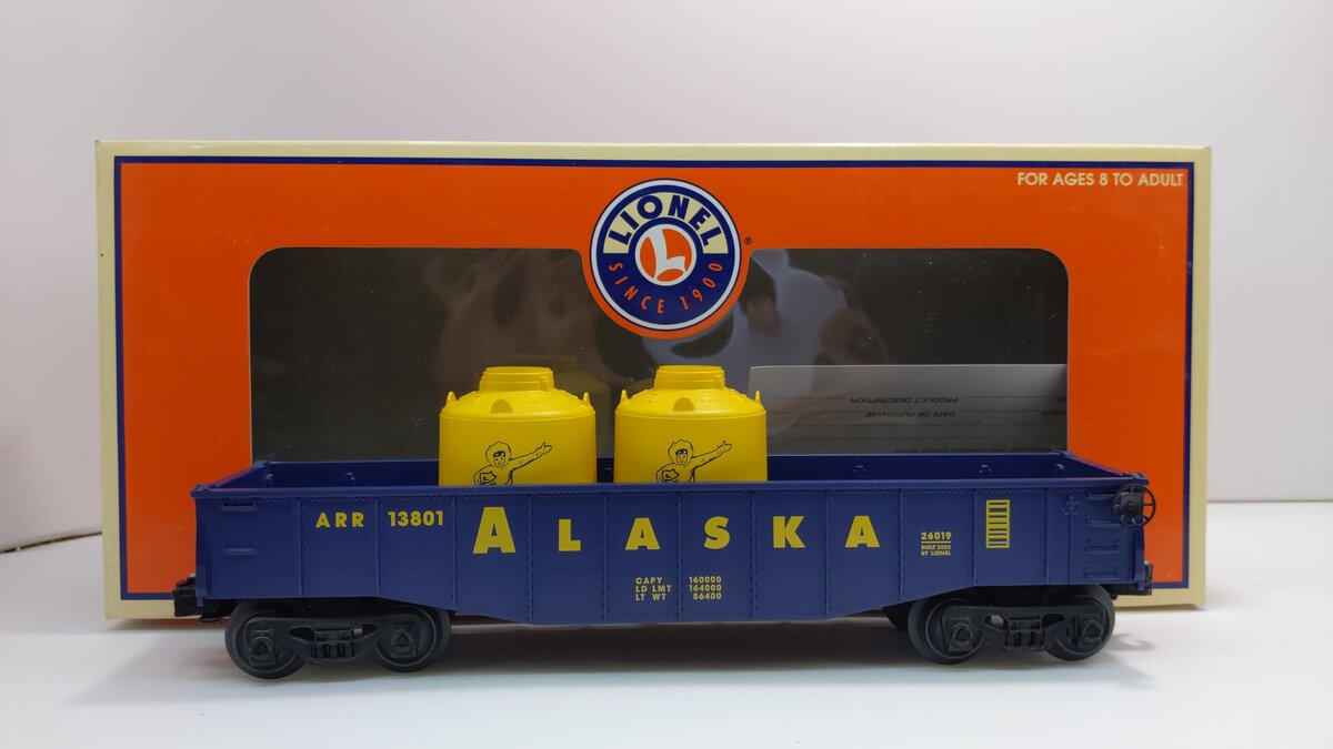 Lionel 6-26019 O Gauge Alaska Railroad Gondola w/Canisters #13801 LN/Box