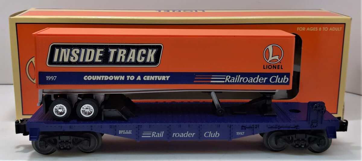Lionel 6-19437 O Gauge Lionel Rail Roader Club Flatcar w/Inside Track Trailer/Box