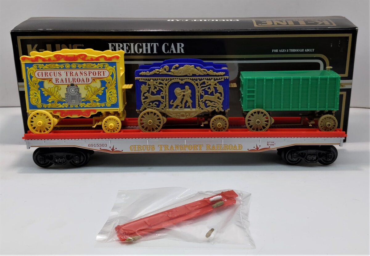 K-Line K691-5303 O Gauge Circus Flatcar w/ 3 Circus Wagons NIB