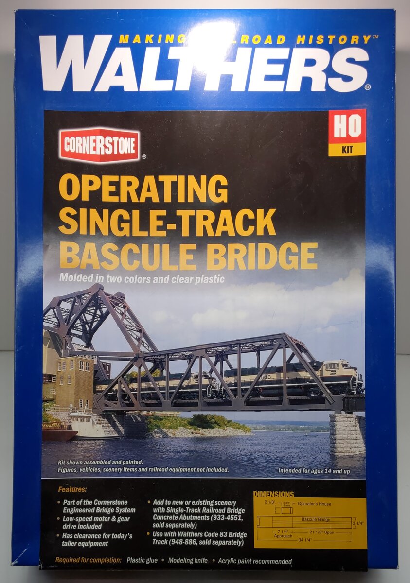 Walthers 933-3070 HO Motorized Bascule Bridge Operating Single-Track Kit MT/Box