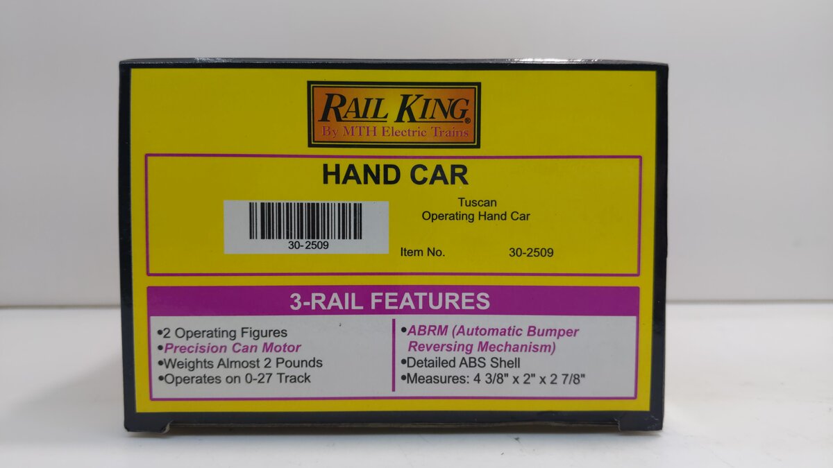 MTH 30-2509 O Gauge Tuscan Operating Hand Car NIB
