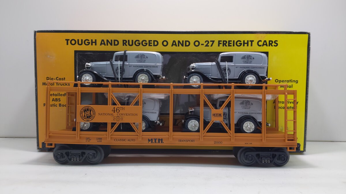MTH 30-7667 O Gauge TCA 2000 Auto Carrier w/ 4 Vans NIB