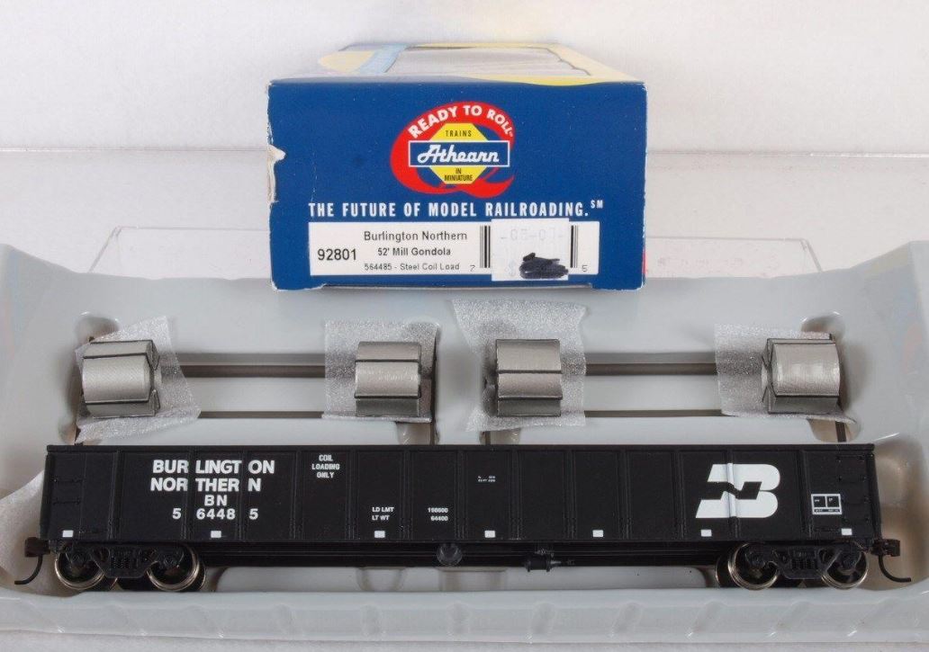 Athearn 92801 HO Scale Burlington Northern 52' Mill Gondola w/Coil Load #564485 LN/Box