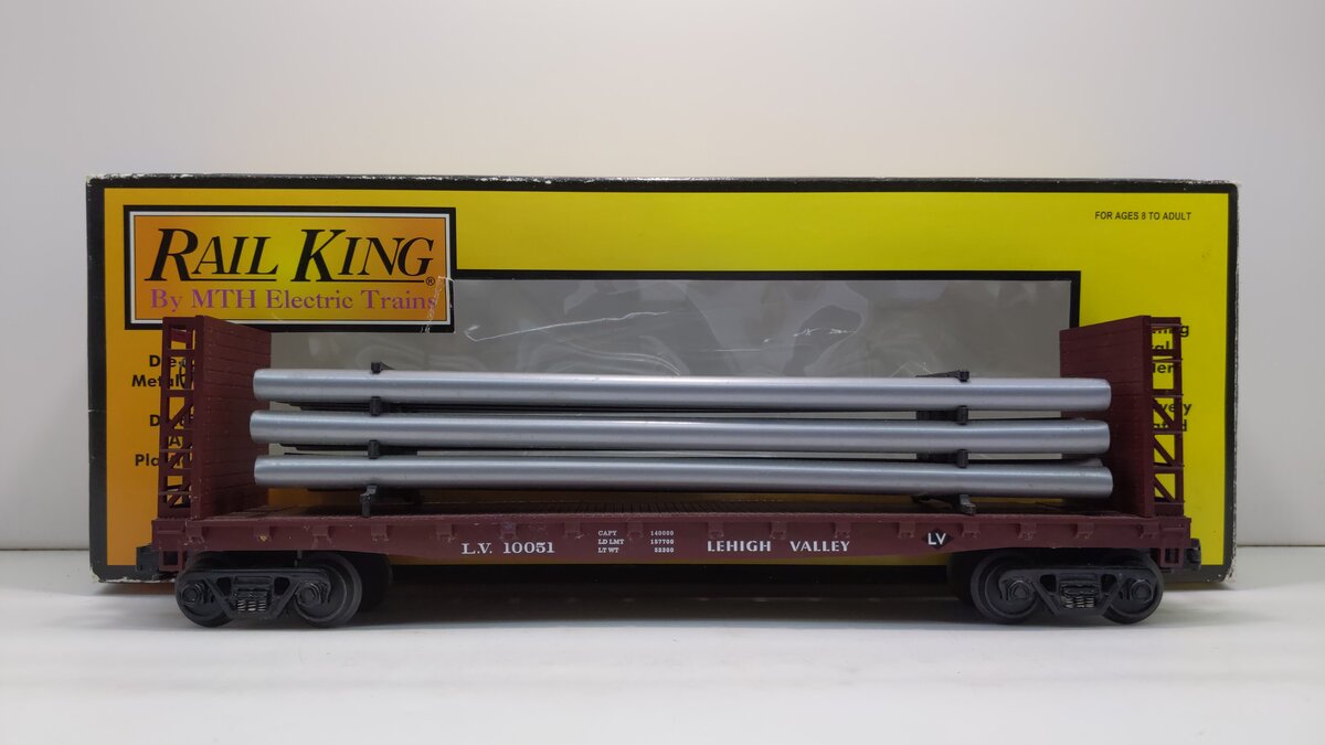 MTH 30-76015 O Gauge Lehigh Valley Flat Car - w/Bulkheads LN/Box