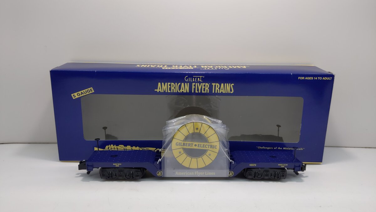 American Flyer 6-48579 S Gilbert Electric Depressed Center Flatcar w/Cable Reel NIB