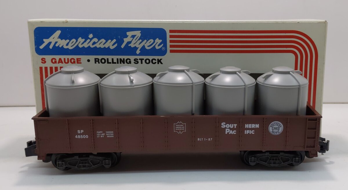 American Flyer 6-48500 S Gauge Southern Pacific Gondola w/Gray Canisters #48500 LN/Box