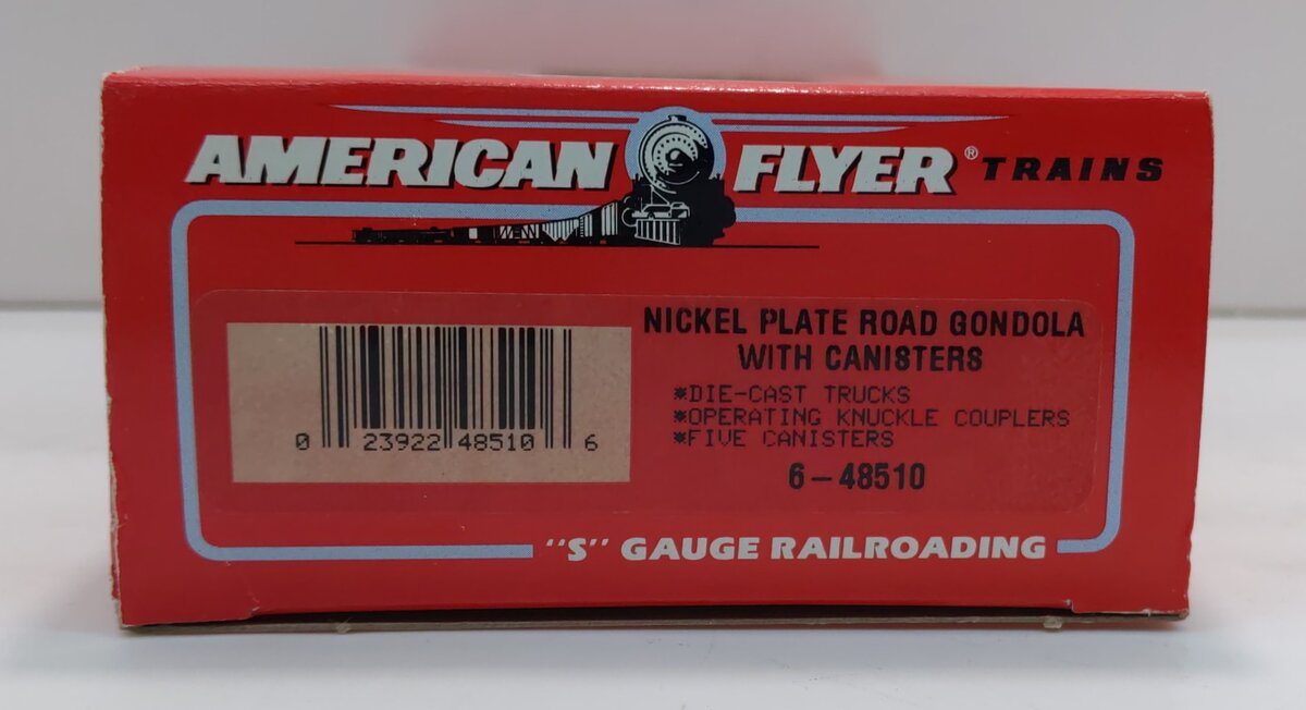 American Flyer 6-48510 S Scale Nickel Plate Road Gondola with Canisters #48510 LN/Box