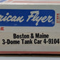 American Flyer 4-9104 S Gauge Boston & Maine Three-Dome Tank Car LN/Box