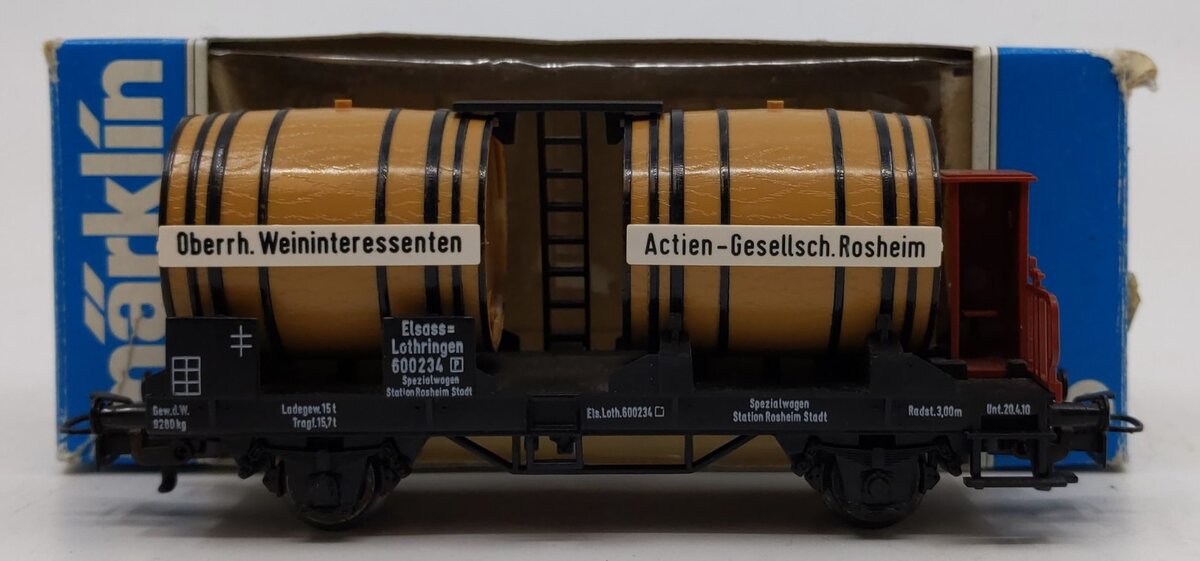 Marklin 4432 HO Scale Oberrh. Weininteressenten Flat Car w/Barrel Load LN/Box