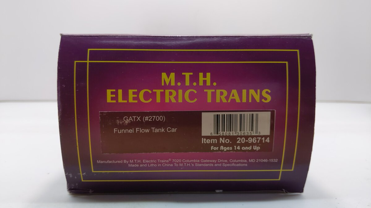 MTH 20-96714 O Gauge GATX Funnel Flow Tank Car #2700