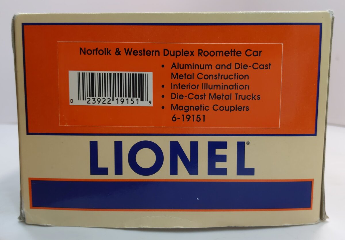 Lionel 6-19151 O Gauge Norfolk & Western "Sussex County" Duplex Roomette Car LN/Box