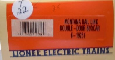 Lionel 6-19251 O Gauge Montana Rail Link Double Door Boxcar #1001