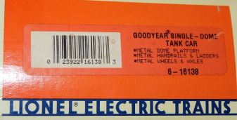 Lionel 6-16138 O Gauge ACFX Goodyear Single Dome Tank Car #16138 EX/Box
