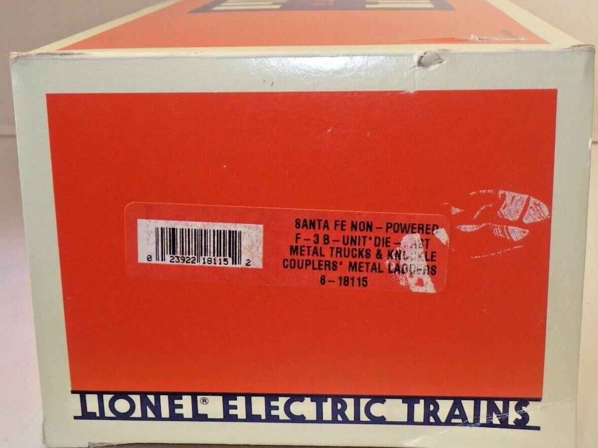 Lionel 6-18115 O Santa Fe F-3 B Unit Non-Powered Diesel Locomotive LN/Box