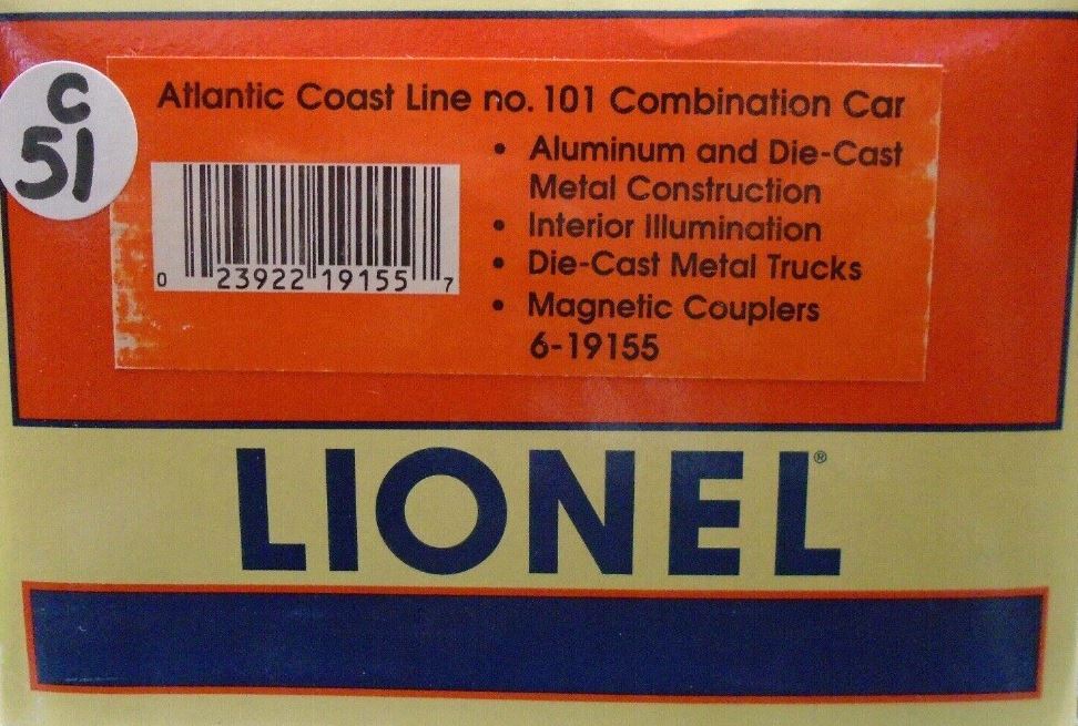 Lionel 6-19155 O Gauge Atlantic Coast Line Aluminum Combination Car #101 LN/Box