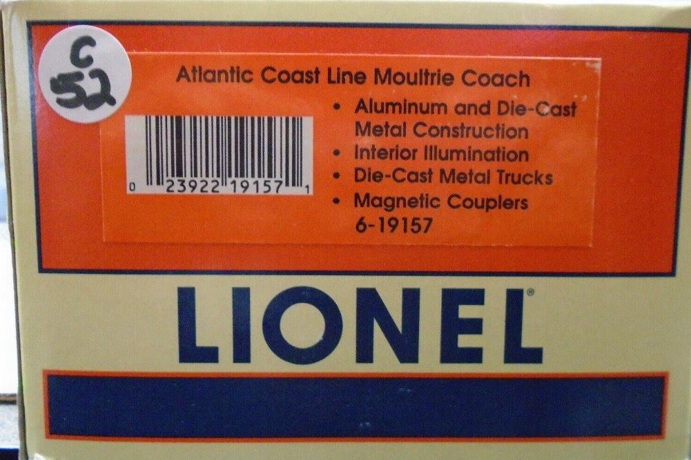 Lionel 6-19157 O Gauge Atlantic Coast Line Aluminum "Moultrie" Coach Car LN/Box