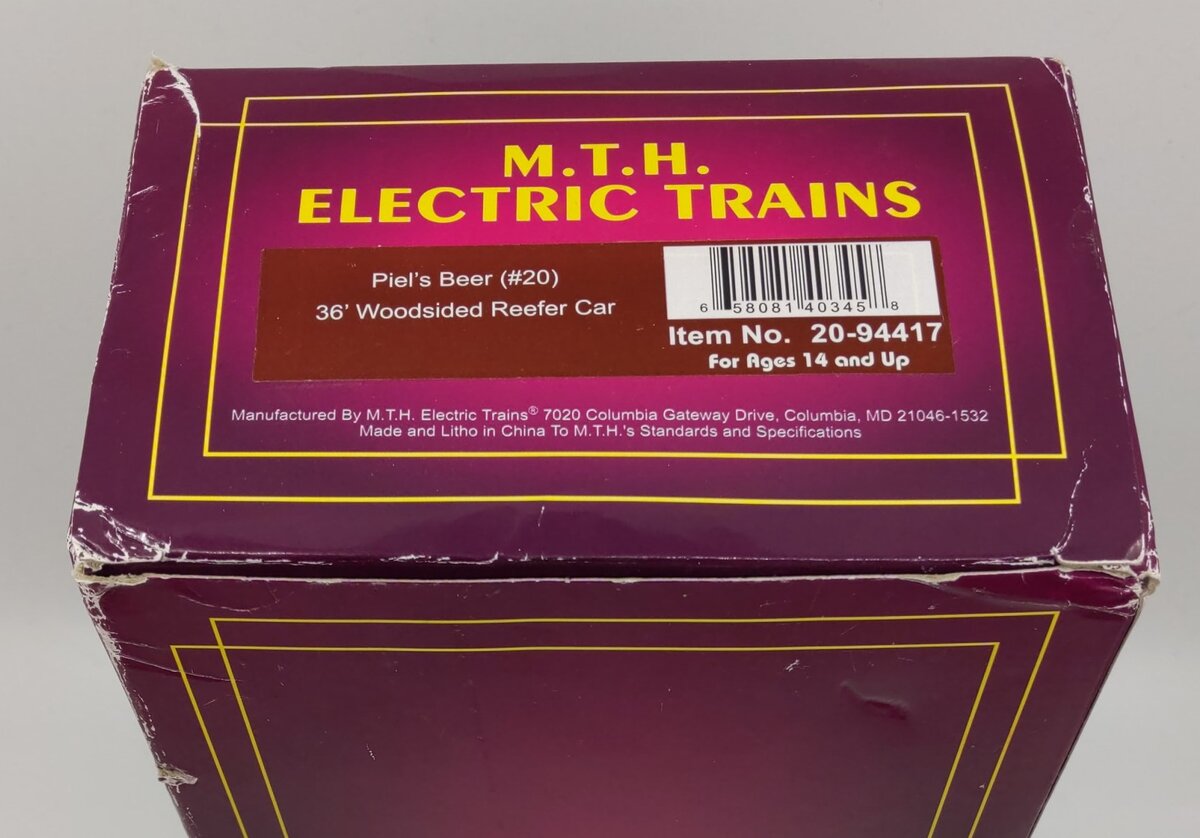 MTH 20-94417 O Gauge Premier Piel's Beer 36’ Woodsided Reefer Car #20 MT/Box