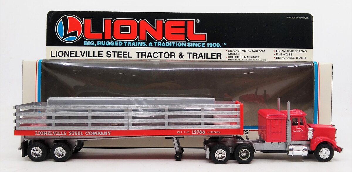 Lionel 6-12786 O Gauge 1:48 Red Lionelville Steel Tractor Trailer LN/Box