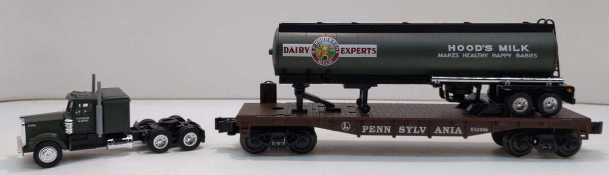 Lionel 6-52392 O Gauge PRR Flatcar w/Hood's Milk Tanker Truck NIB