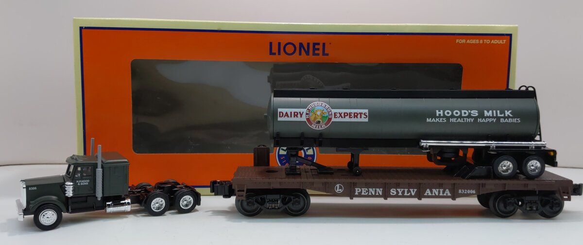 Lionel 6-52392 O Gauge PRR Flatcar w/Hood's Milk Tanker Truck NIB