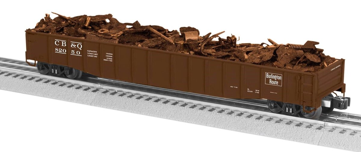 Lionel 6-82863 O Chicago, Burlington & Quincey 52'6" Gondola with Load #8250