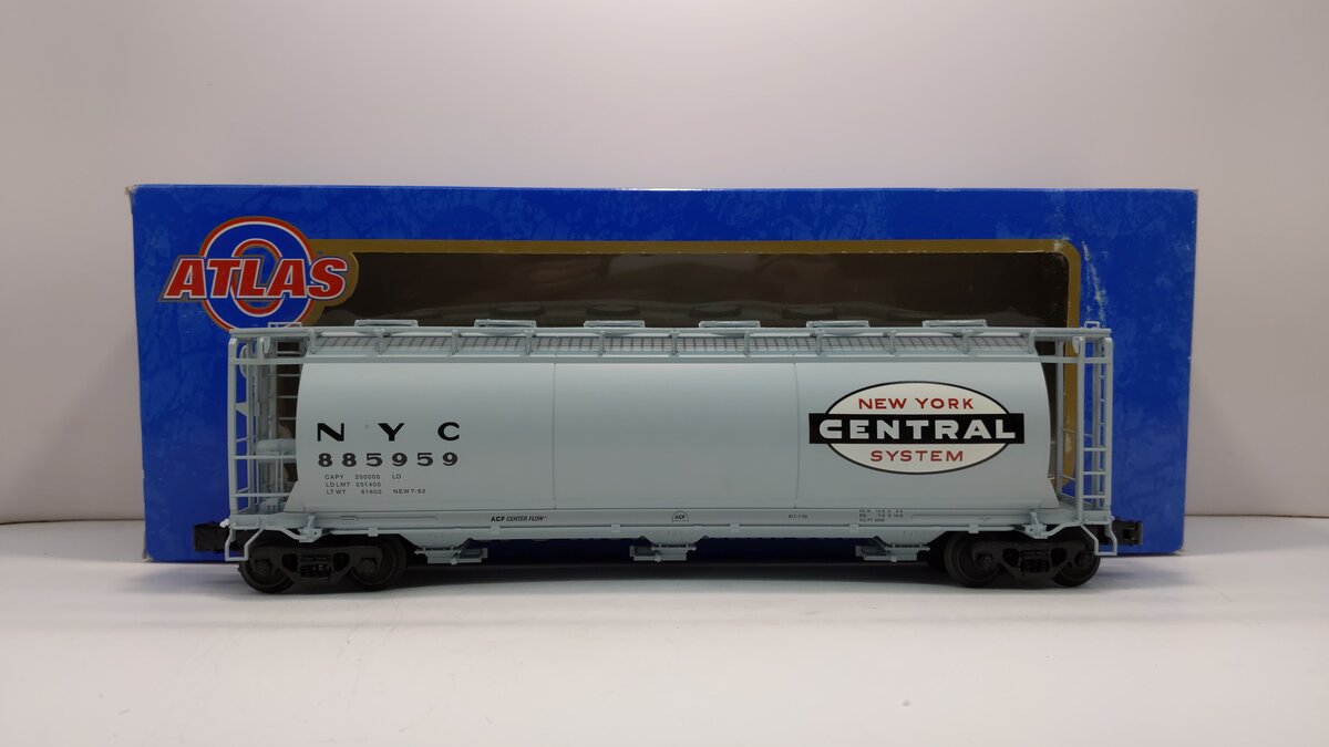 Atlas 6308-1 O New York Central 3-Bay Cylindrical Hopper #885959 (3 Rail) LN/Box