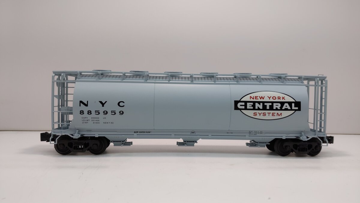 Atlas 6308-1 O New York Central 3-Bay Cylindrical Hopper #885959 (3 Rail) LN/Box