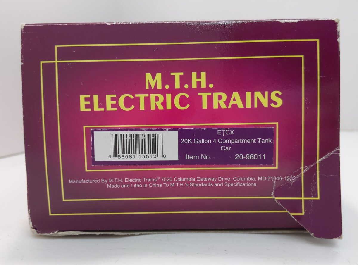 MTH 20-96011 O ETCX 20,000 Gallon 4-Compartment Tank Car #4004 LN/Box