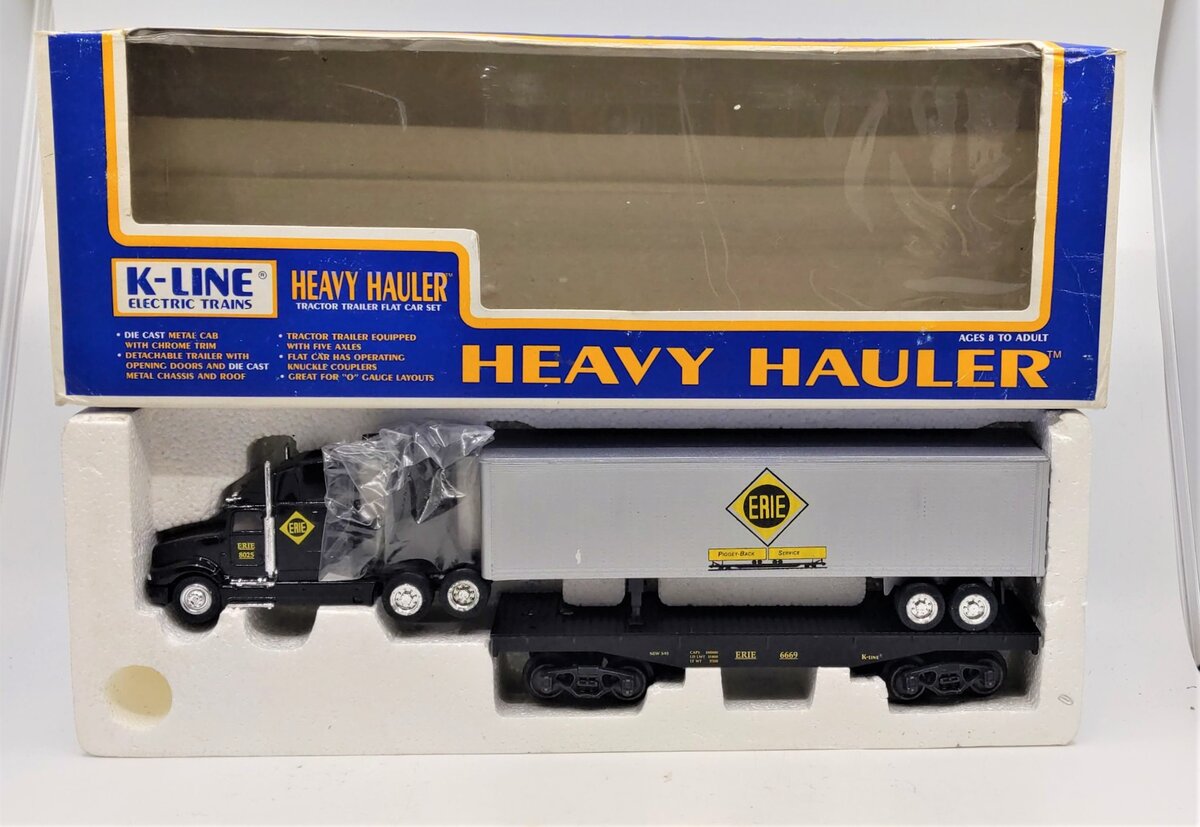 K-Line K6669 Erie Classic Tractor Trailer on Flat Car EX/Box